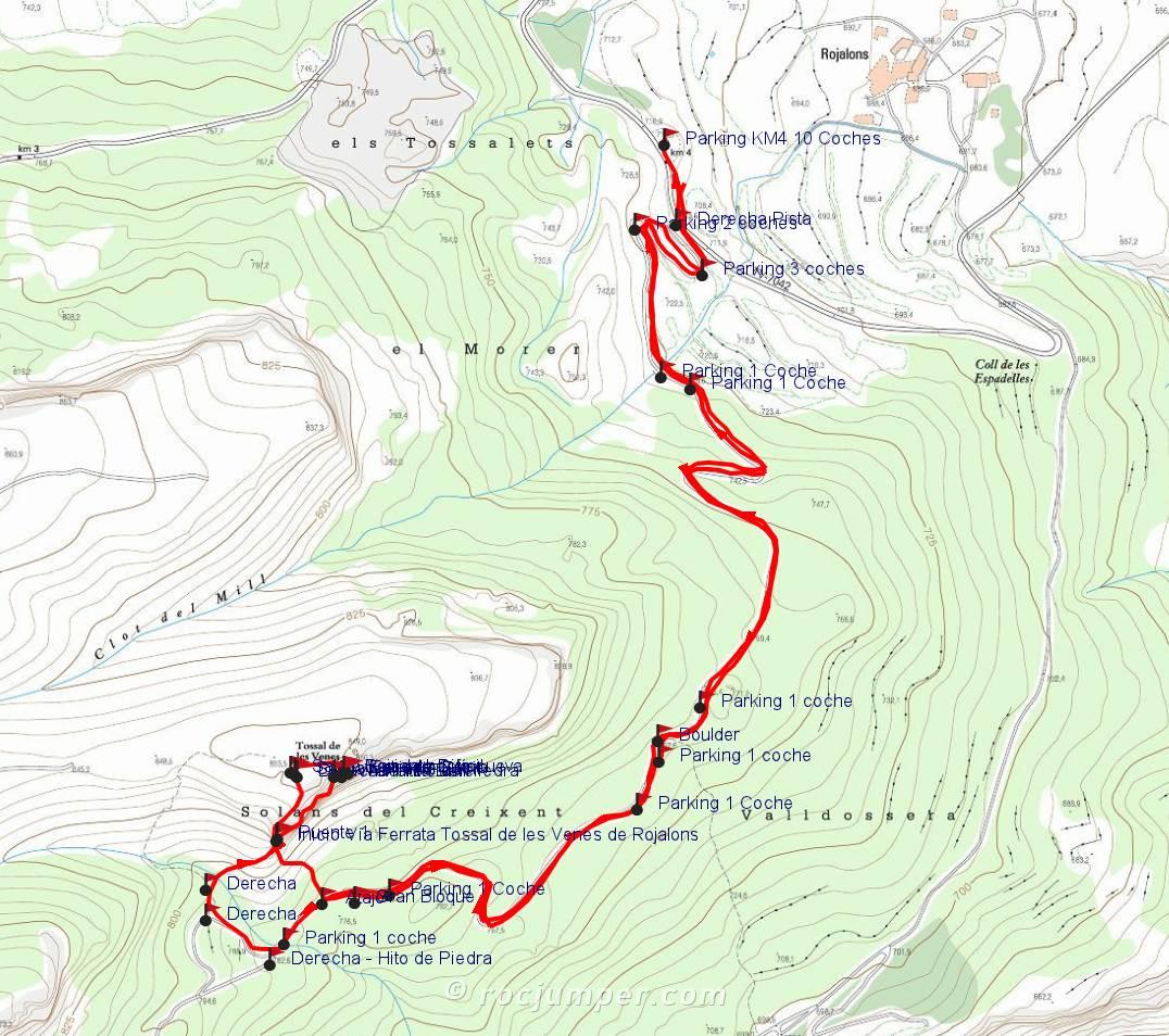 Mapa - Vía Ferrata Tossal de les Venes de Rojalons - RocJumper