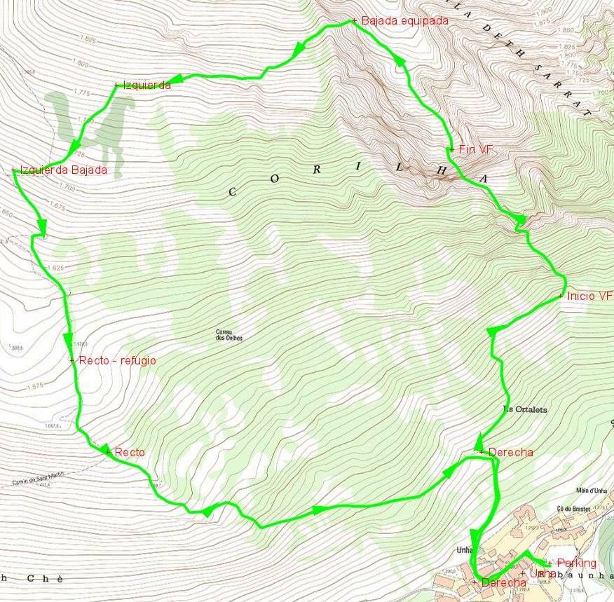 Mapa Vía Ferrata Poi d'Unha - Val d'Aran