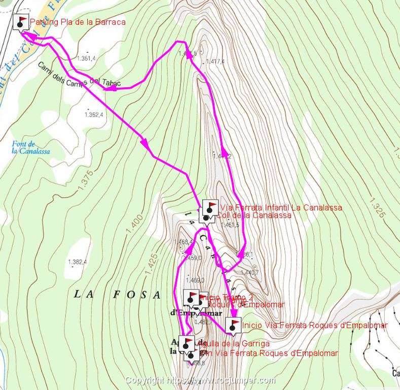 Mapa Vía Ferrata Roques de l'Empalomar