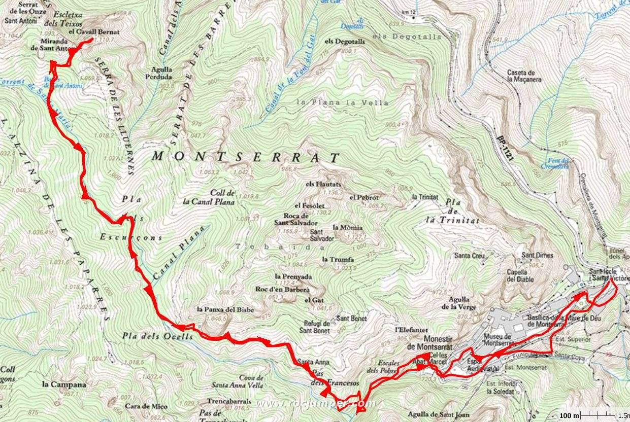 Mapa Aproximación Cavall Bernat desde Monasterio de Montserrat