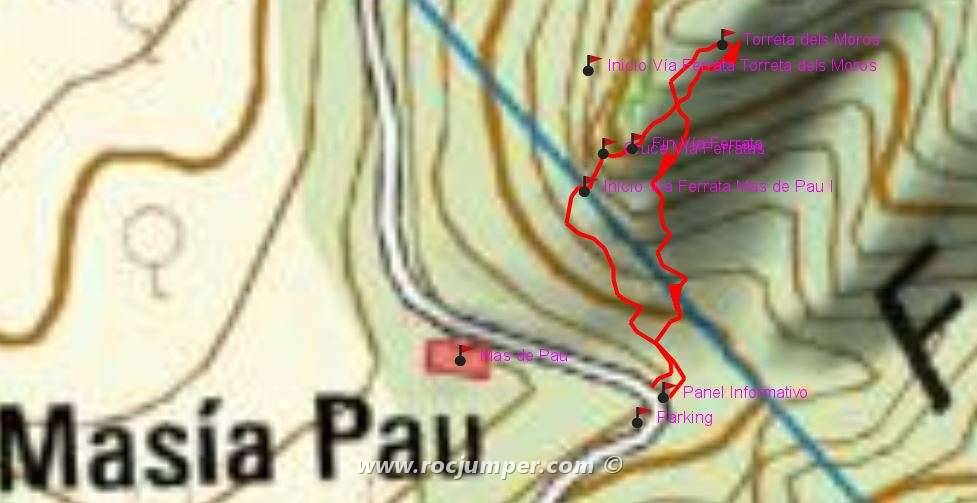 Vía Ferrata Mas de Pau I - Fuentespalda - Mapa