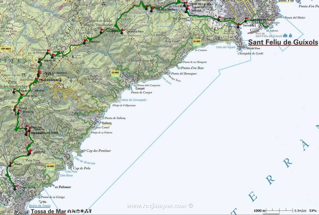 Mapa - GR-92 Sant Feliu de Guíxols - Tossa de Mar