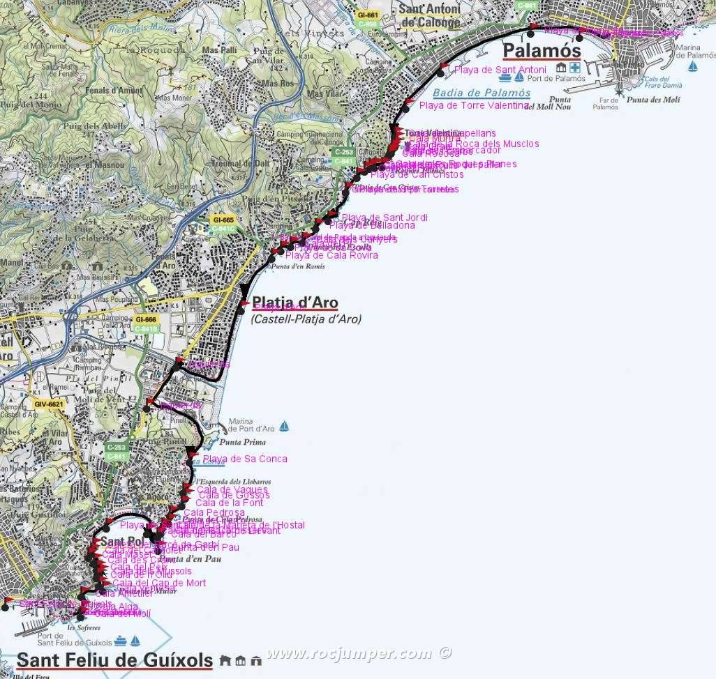 Mapa GR 92 Etapa 9: Palamós - Sant Feliu de Guíxols