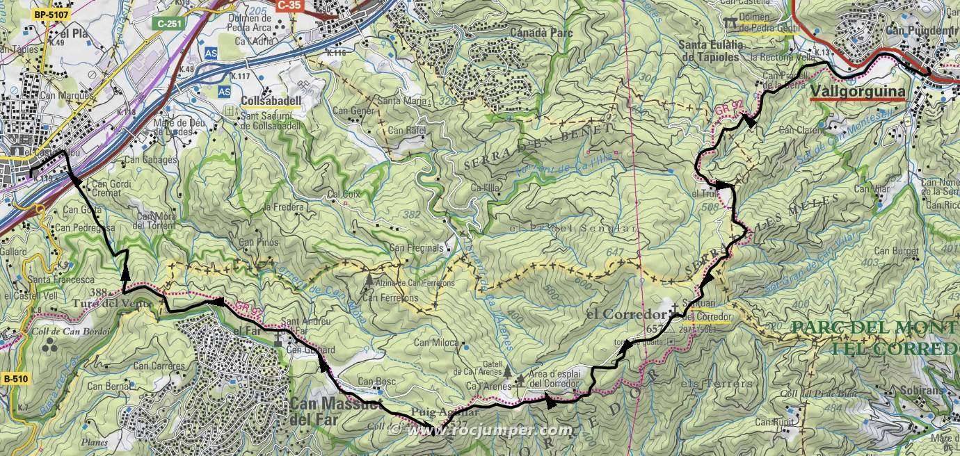 Mapa - GR 92 Etapa 15 Vallgorguina - Coll de Can Bordoi