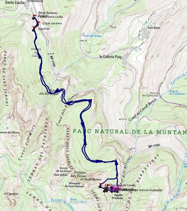 Mapa - Vía Tsering Agulla de Ratpenat Montserrat