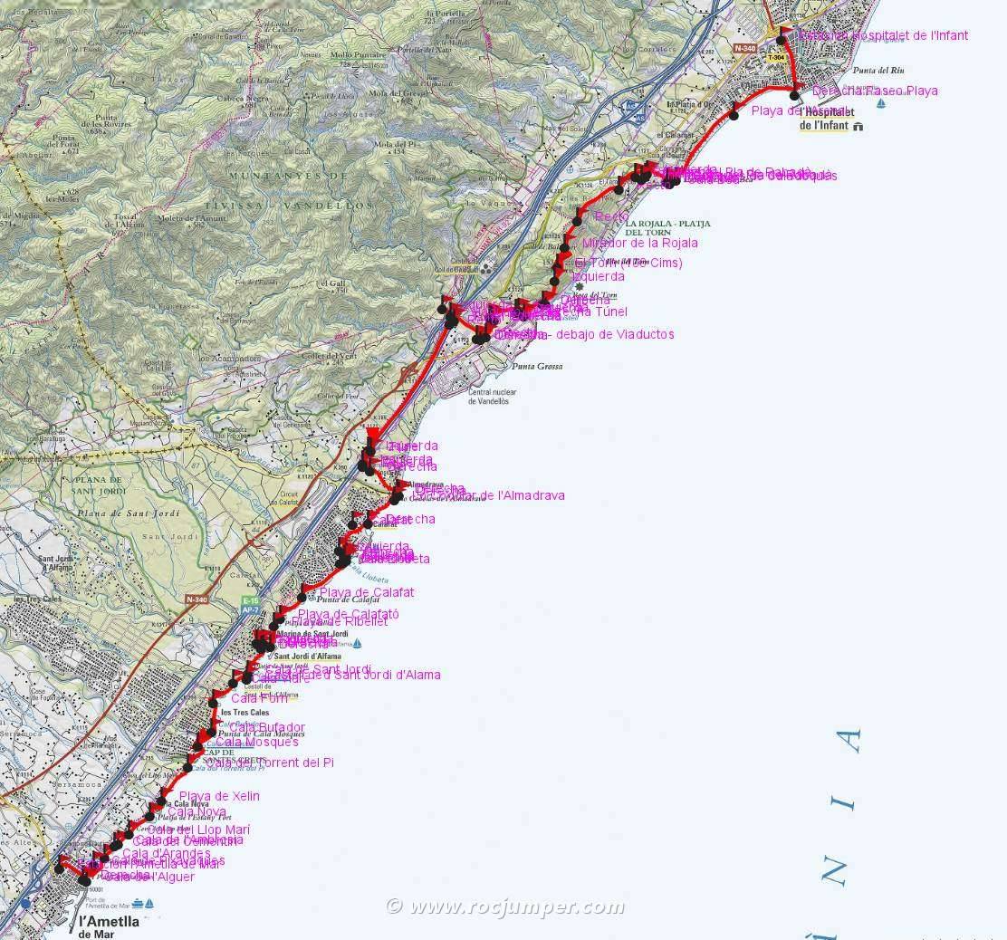 Mapa - GR92 Etapa 28 L'Hospitalet de l'Infant - L'Ametlla de Mar