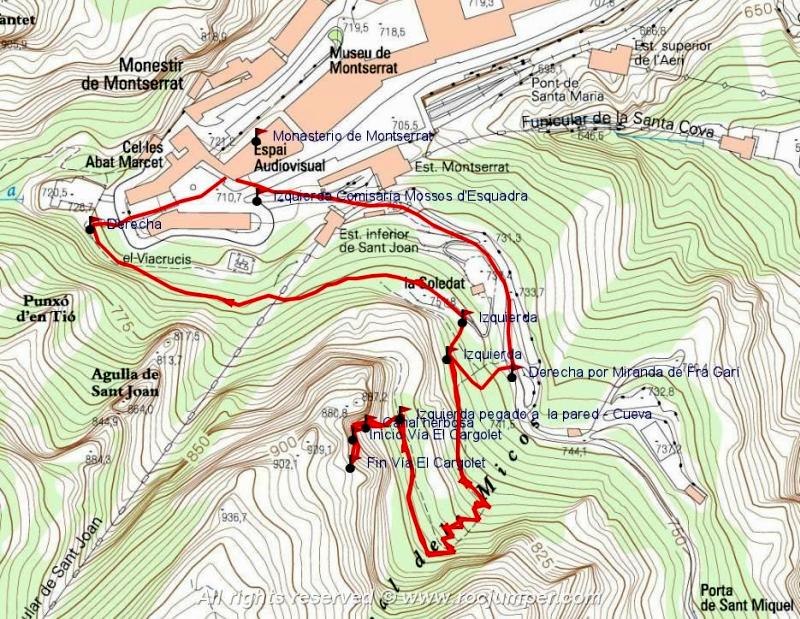 Mapa - Vía Cargolet (V+ 60 m) Camping Montserrat