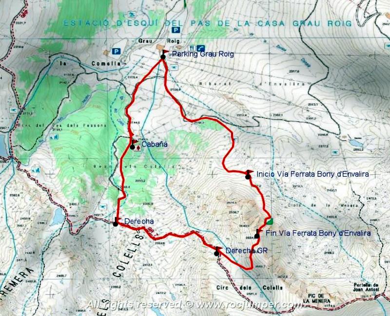 Mapa - Vía Ferrata Bony d'Envalira - Grau Roig - Encamp - Andorra - RocJumper