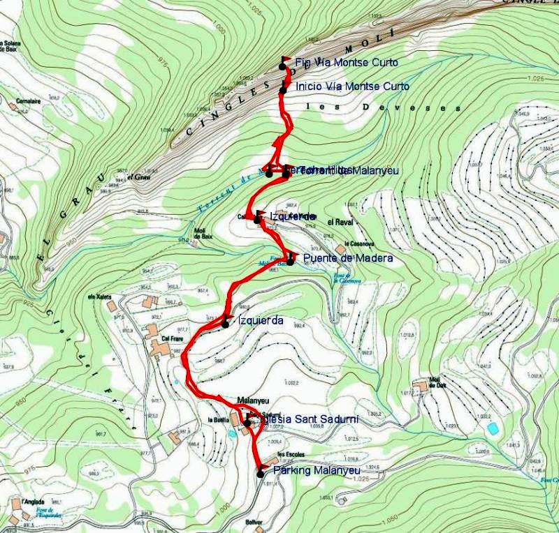 Mapa - Vía Montse Curtó - Pared del Devessó - Malanyeu - RocJumper
