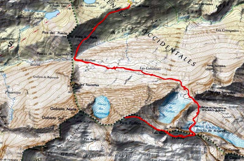 Mapa - Taillón desde Col de Tentes - Brecha de Rolando - RocJumper