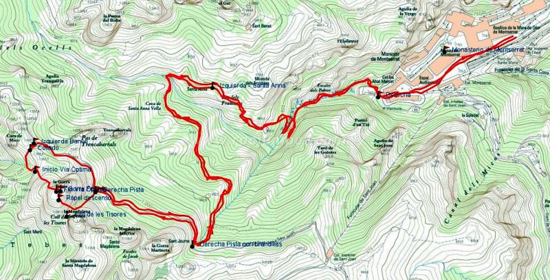 Mapa - Vía Óptima - Gorro Frígia - Montserrat - RocJumper
