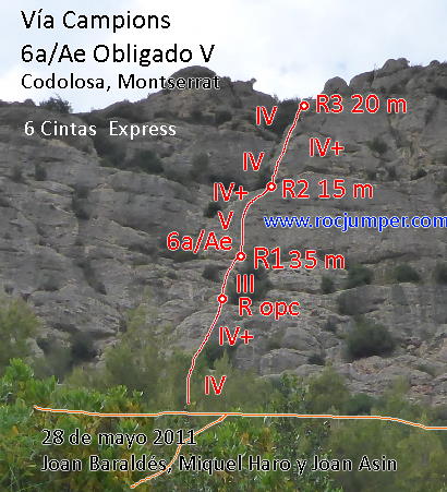 Croquis - Vía Campion - Codolosa - Montserrat - RocJumper