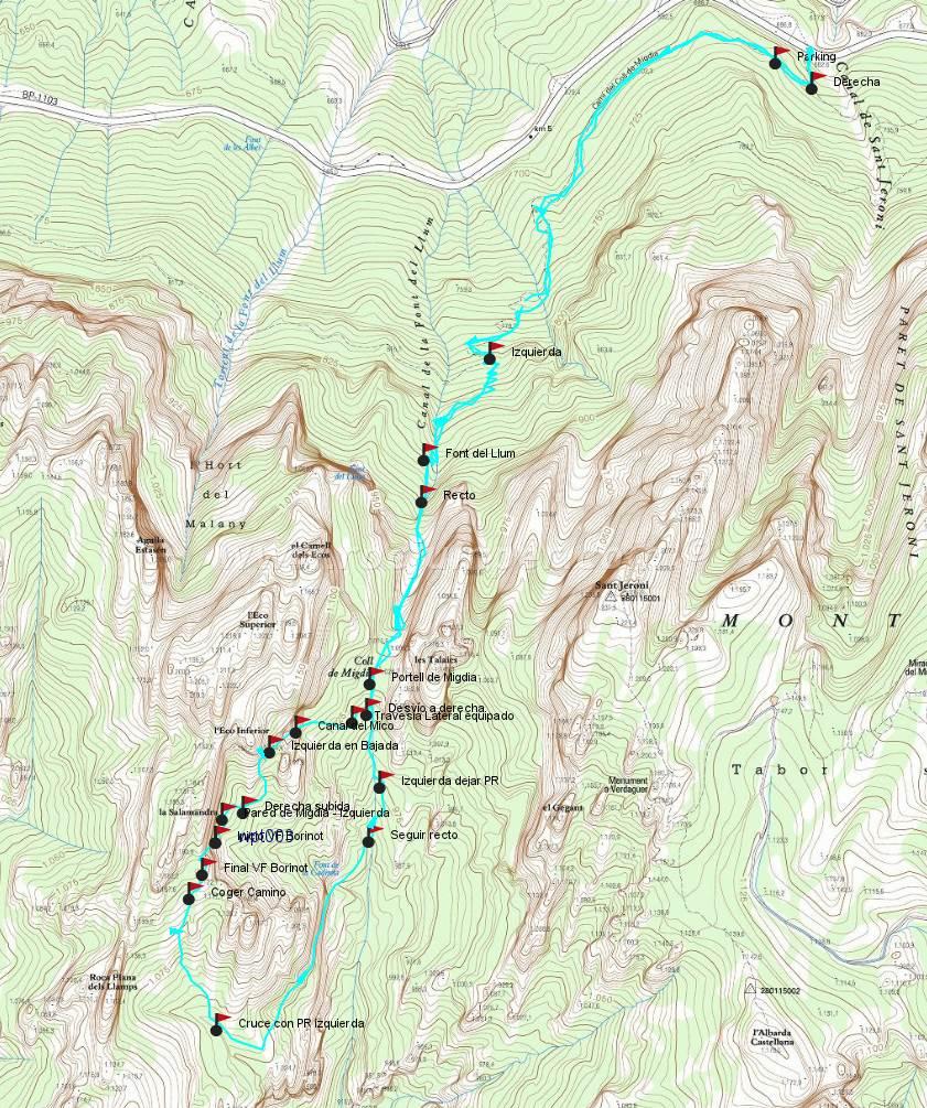 Mapa - Vía Ferrata Borinot - Montserrat - RocJumper