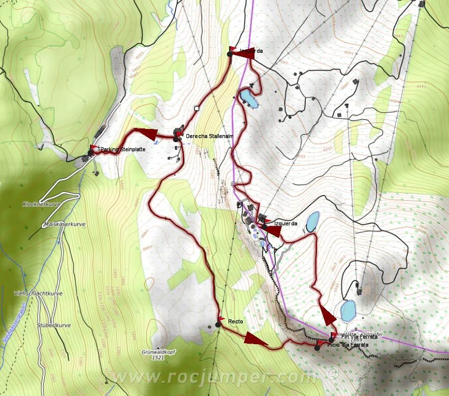 Mapa - Vía Ferrata klettersteig Schustergangl Steinplatte - RocJumper