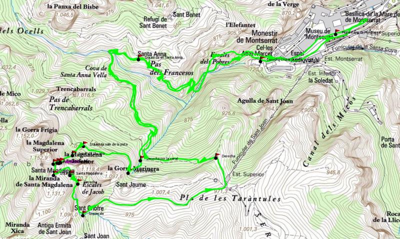 Mapa - Vía Ulu-Apa (V-/A1e, 110 m) Ullals de la Magdalena Superior (Montserrat, Barcelona)