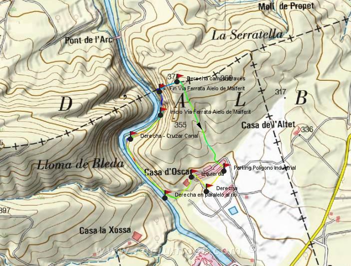 Mapa - Vía Ferrata Aielo de Malferit - RocJumper