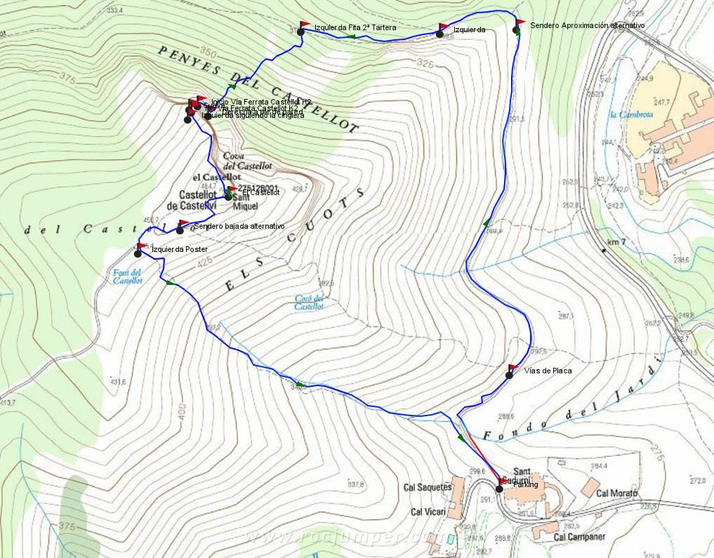Mapa - Vía Ferrata Castellot - Castellví de la Marca - RocJumper