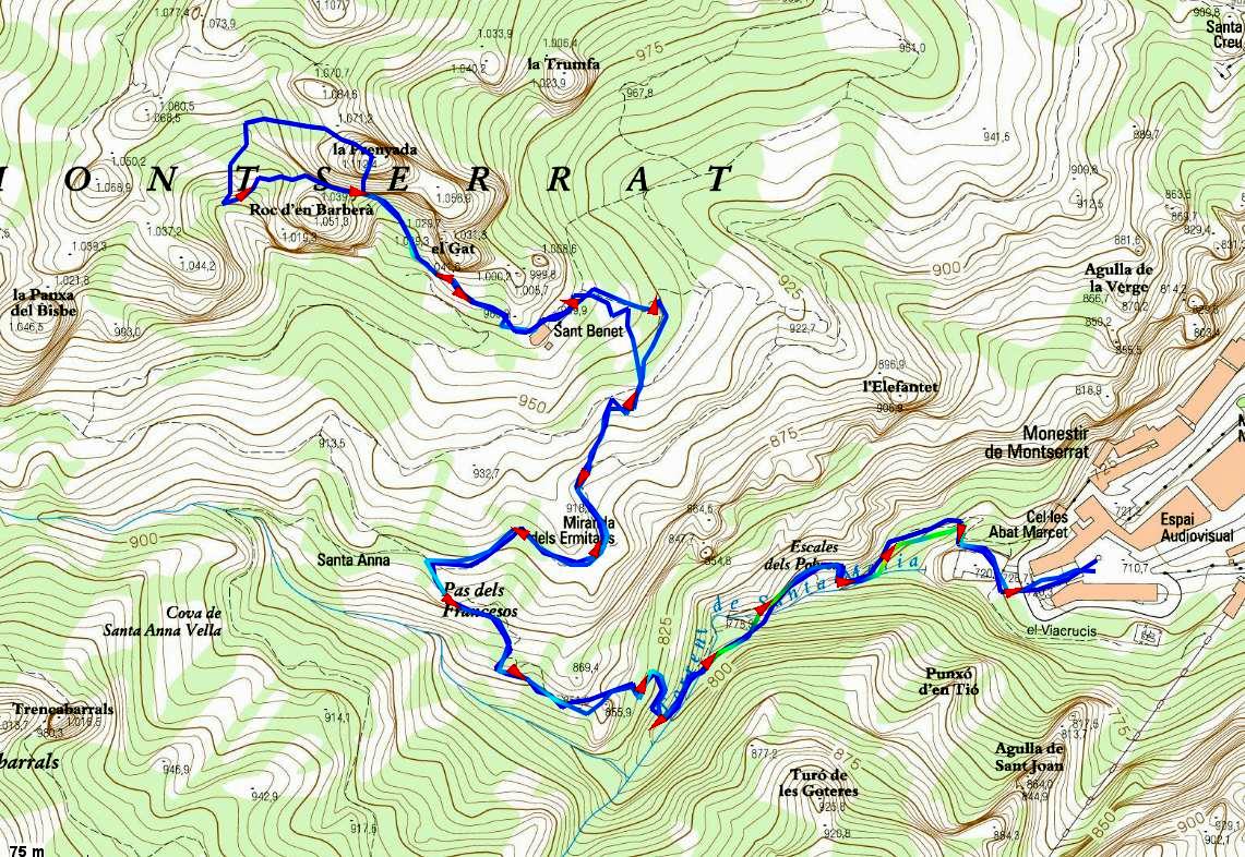 Mapa - Vía Manyos - La Prenyada - Sant Benet - Montserrat - RocJumper