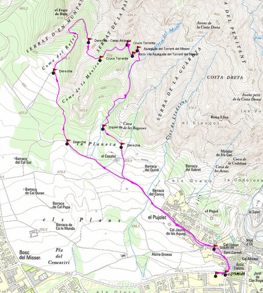 Mapa - Vía Aresta Brucs Ajaguda del Torrent del Misser - Montserrat - RocJumper