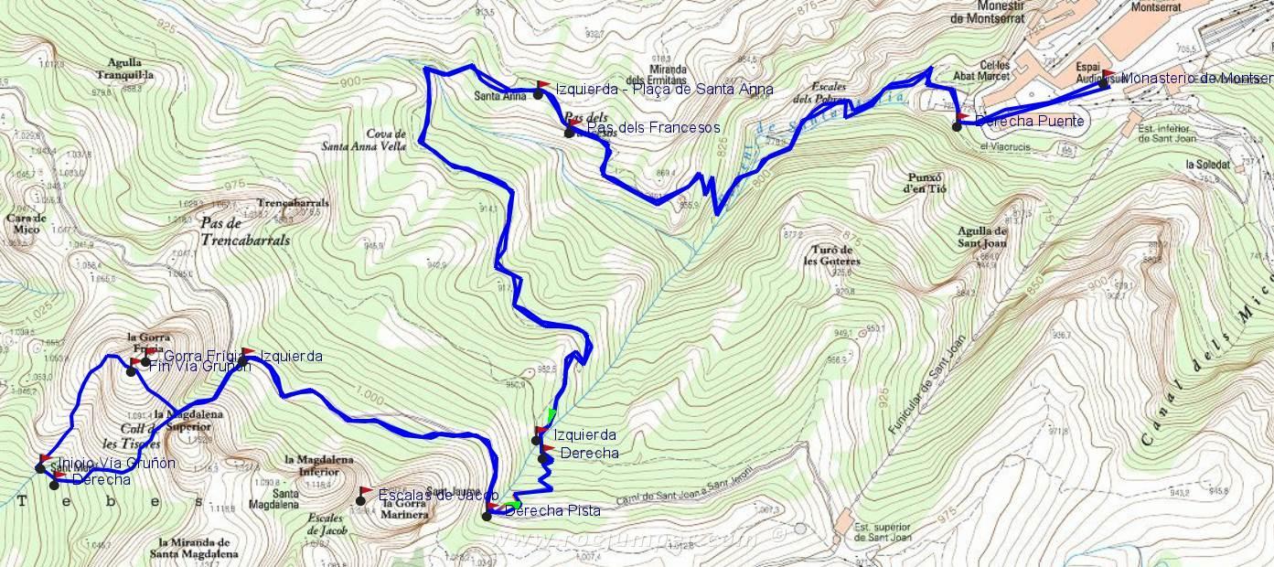 Mapa - Vía El Gruñón - Gorro Frígia - Montserrat - RocJumper