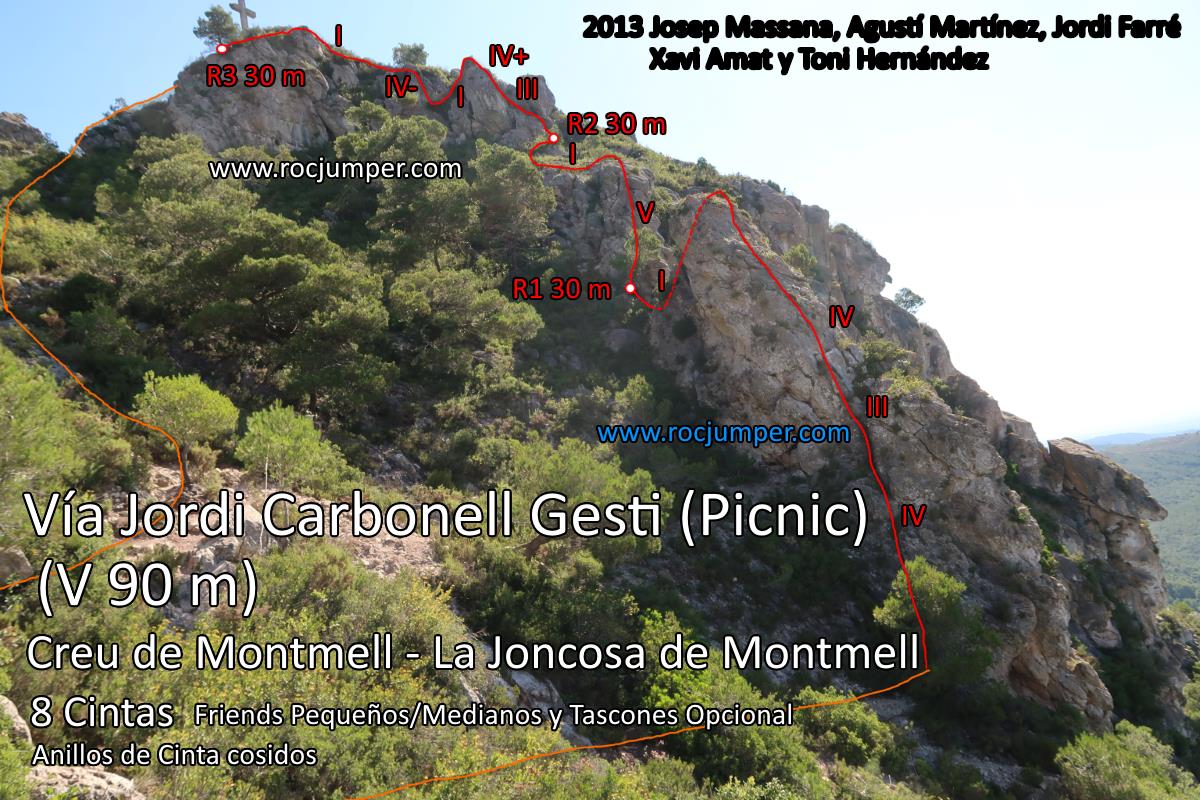 Croquis - Vía Jordi Carbonell Gesti (Picnic) - Creu de Montmell - Joncosa de Montmell - RocJumper