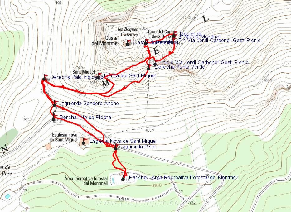 Mapa - Vía Jordi Carbonell Gesti (Picnic) - Creu de Montmell - Joncosa de Montmell - RocJumper