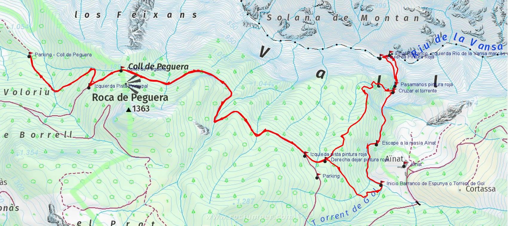 Mapa - Barranc de l'Espunya o Torrent de Gol - Fígols - RocJumper
