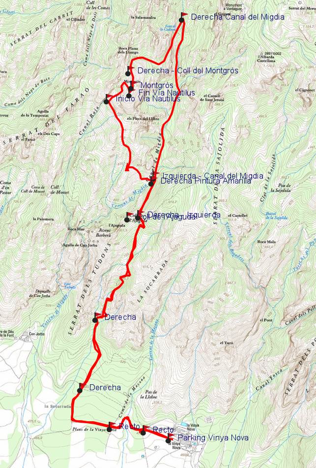 Mapa - Vía Nautilus Original - Montgròs - Montserrat - RocJumper