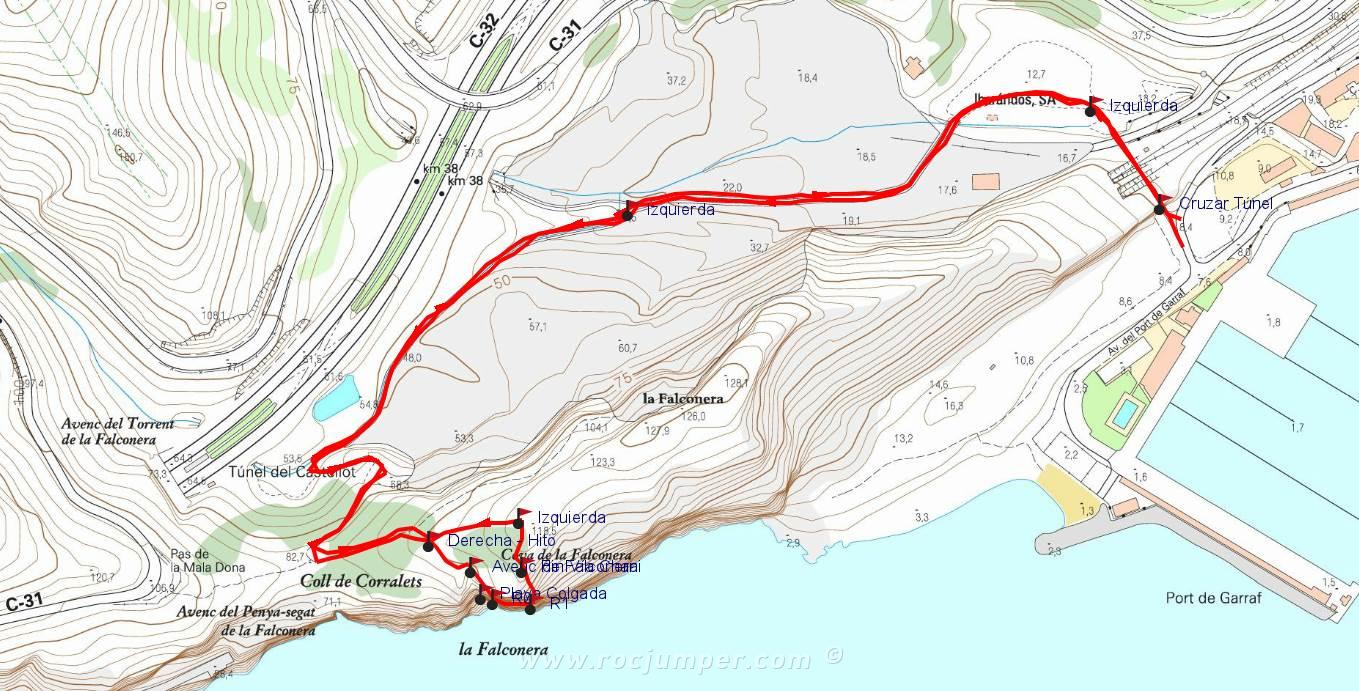 Mapa - Vía Chani - Falconera - Garraf - RocJumper