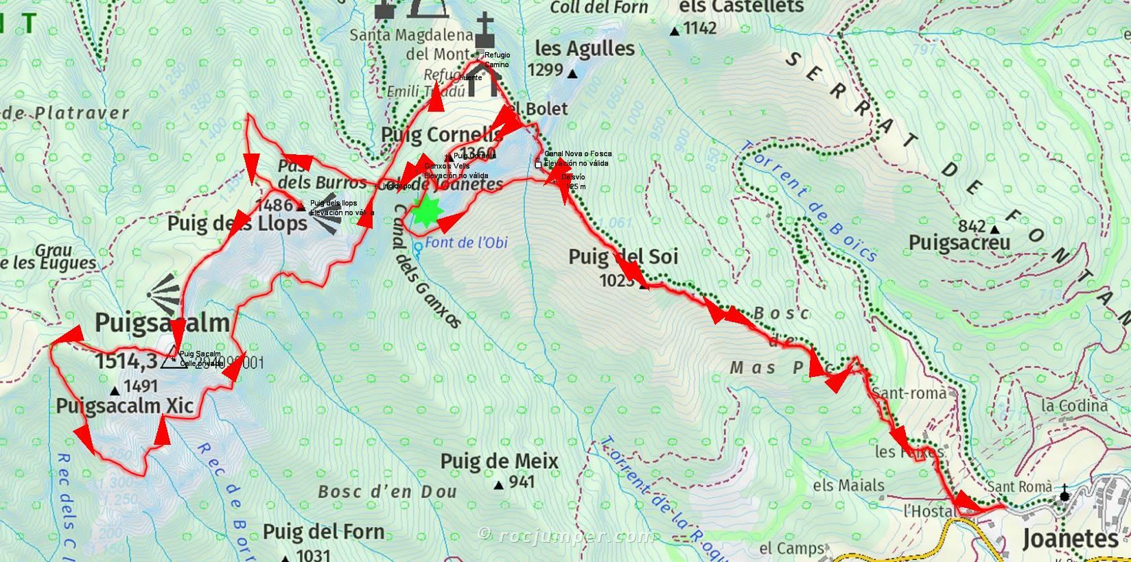 Mapa - Canal Fosca - Puigsacalm - Ganchos Vells - Joanetes by RocJumper