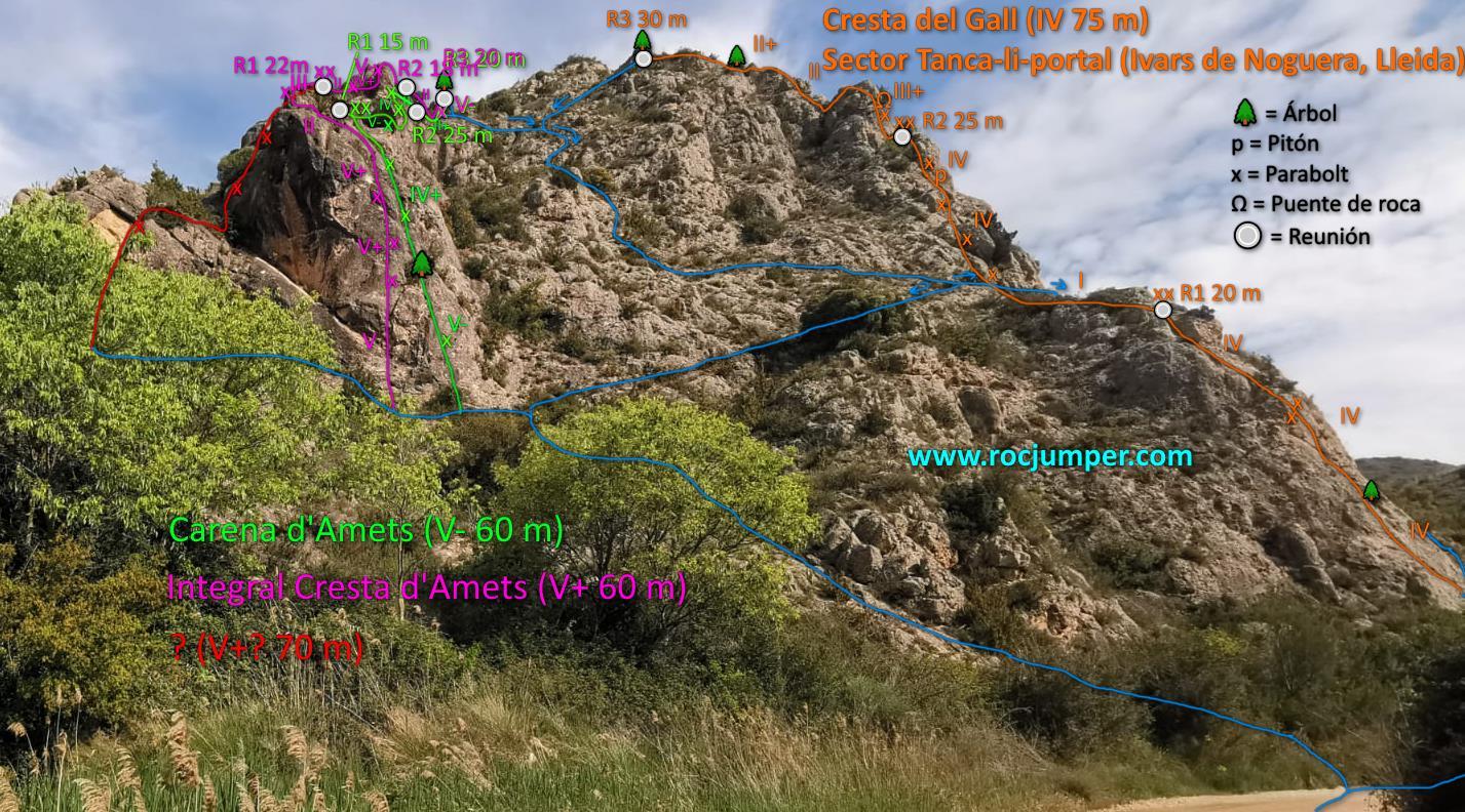Croquis - Cresta del Gall - Sector Tanca-li-porta - Ivars de Noguera - RocJumper