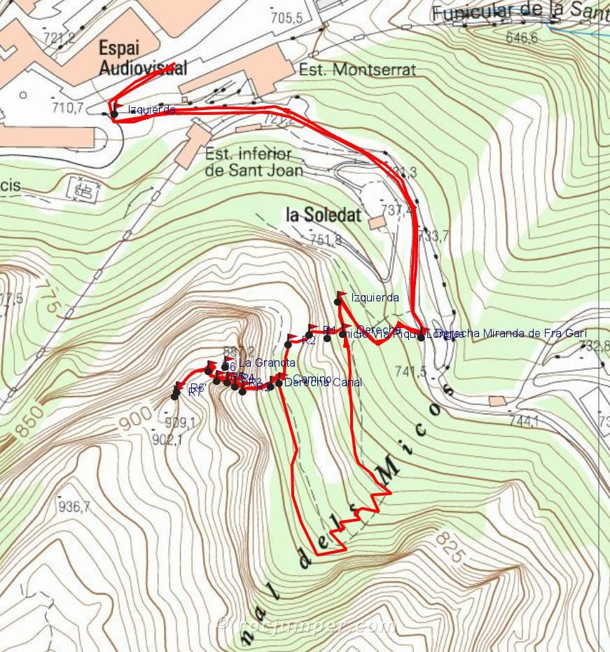 Mapa - Vía Pique Longue - La Granota - Montserrat - RocJumper