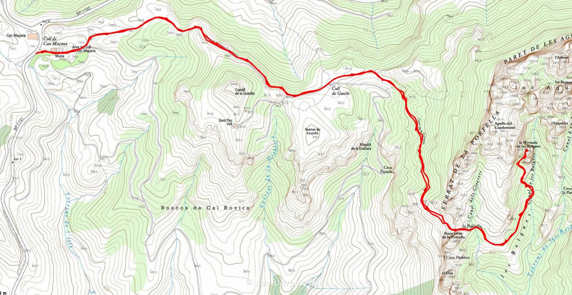 Mapa - Les Momietes - Vía Normal l'Aglà y Vía Normal Agulla Mare - Montserrat - RocJumper