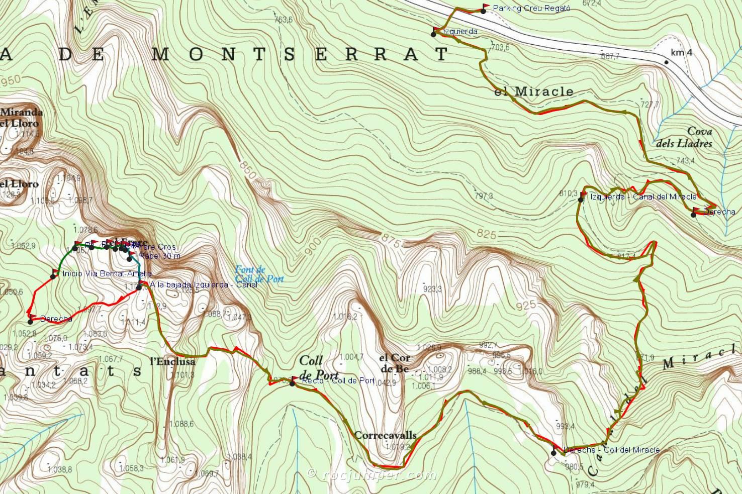 Mapa - Vía Bernat i Amalia - Frare Gros - Montserrat - RocJumper