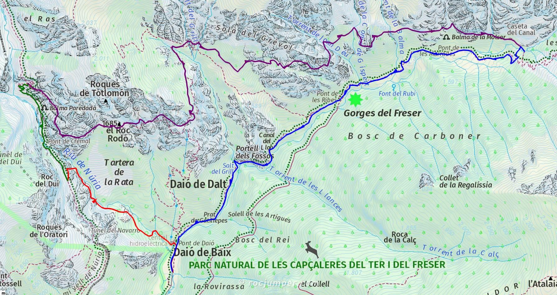 Mapa - Camí de les Centrals - Canal del Freser Superior - Queralbs - RocJumper
