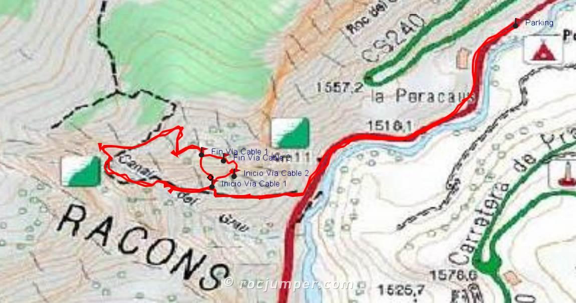 Mapa - Vía Cable 1 y 2 - Torrent del Grau - Canillo - Andorra - RocJumper