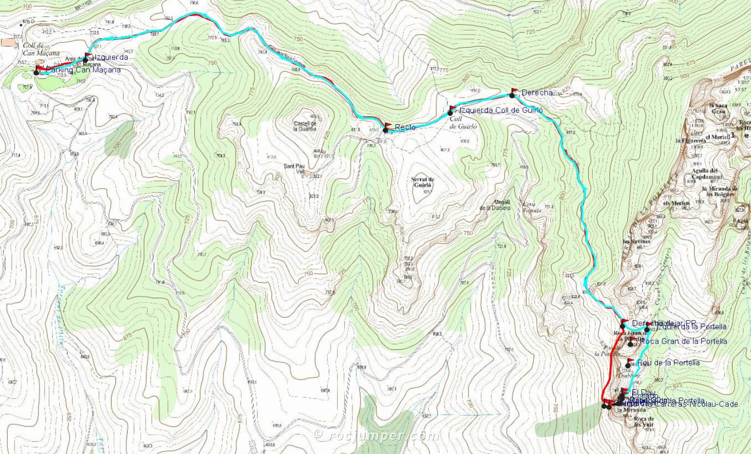 Mapa - Vía Carreras-Nicolau-Cade - Miranda de la Portella - Montserrat - RocJumper