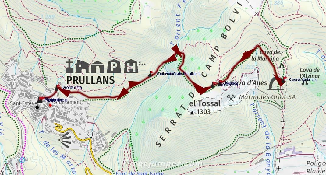 Mapa - Vía Ferrata Prullans - Cova d'Anes - RocJumper
