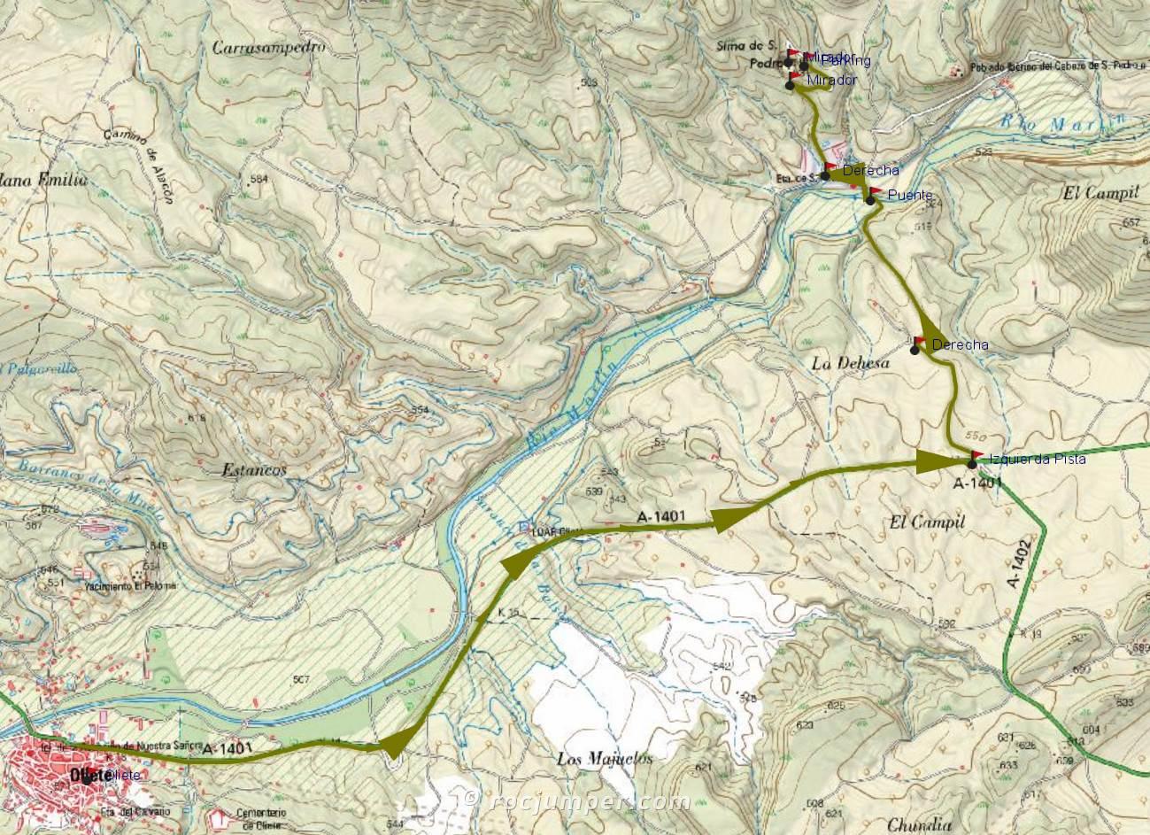 Mapa - Sima de San Pedro - Oliete - RocJumper