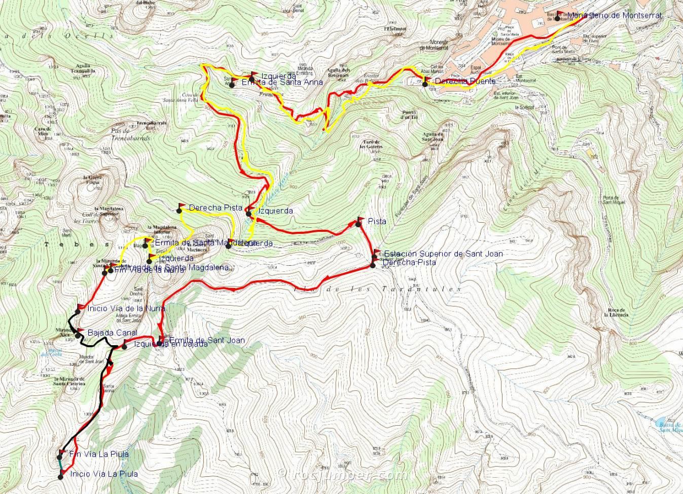 Mapa - Vía de la Nuria - Miranda de Santa Magadalena - Montserrat - RocJumper