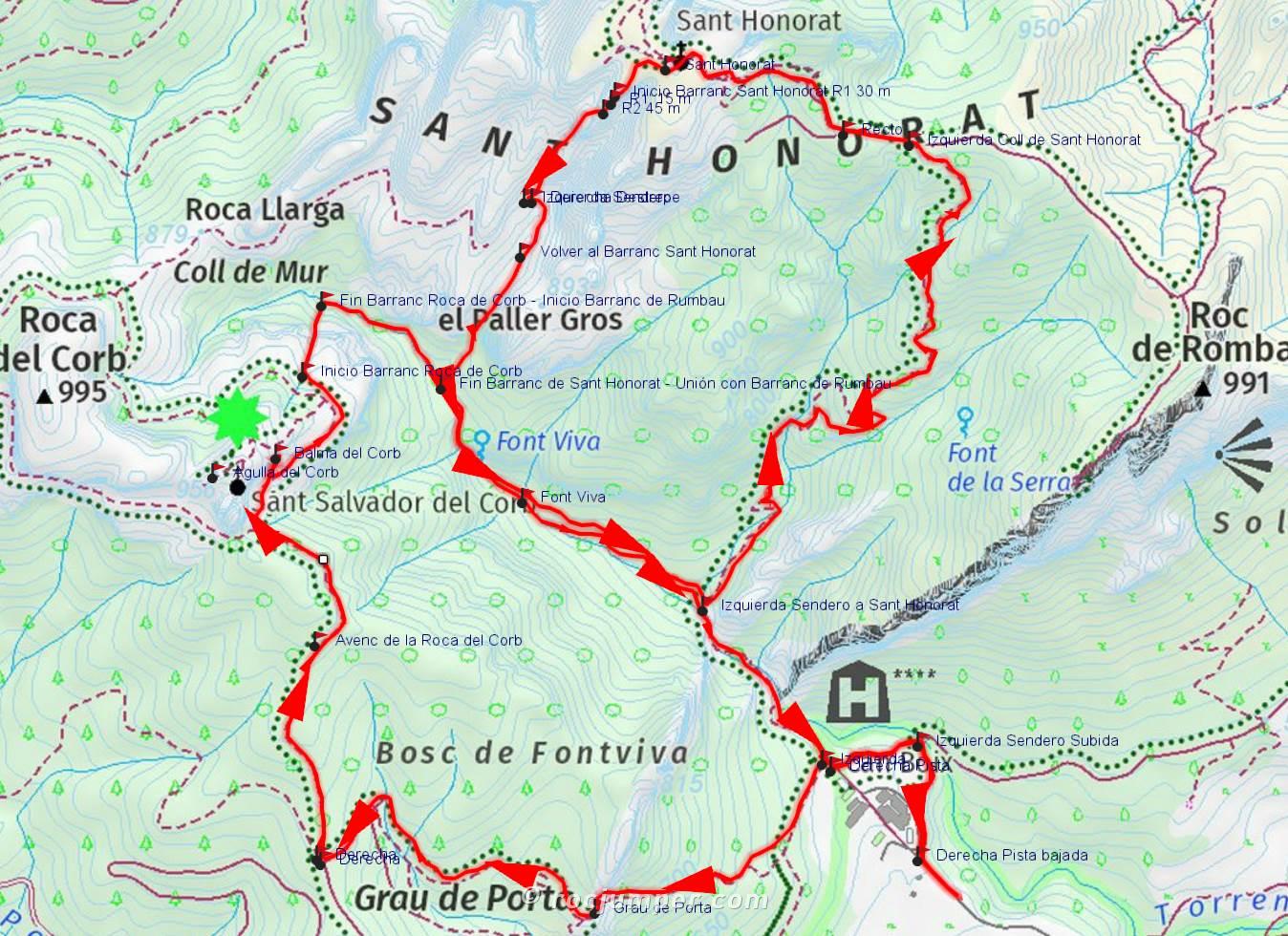 Mapa - Barranc Roca de Corb - Barranc Rumbau - Barranc Sant Honorat - RocJumper
