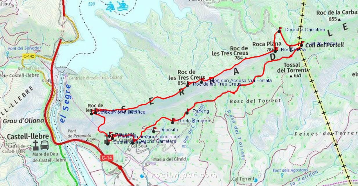 Mapa - Integral Cresta Serra de les Canals - Oliana - RocJumper
