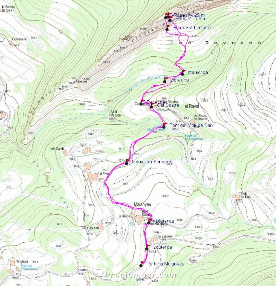 Mapa - Vía de l'Astoret - Paret del Devessó - Malanyeu - RocJumper