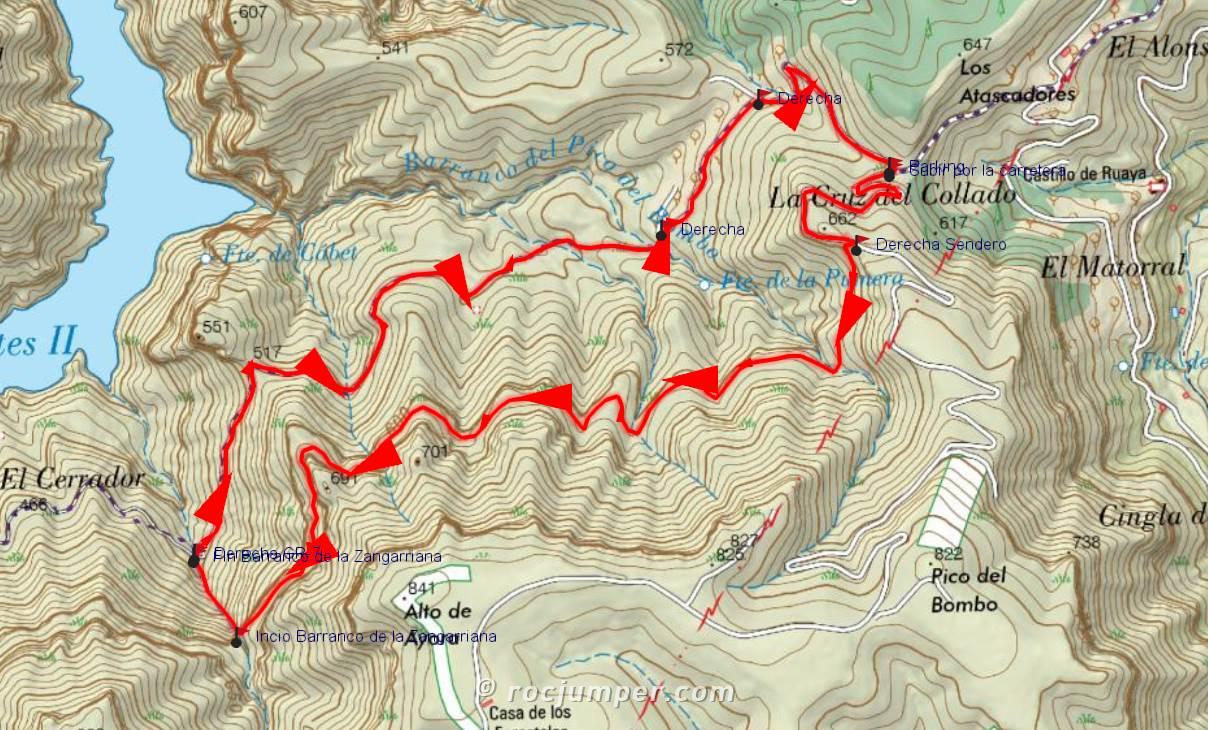 Mapa - Barranco Zangarriana - Cortes del Pallas - RocJumper