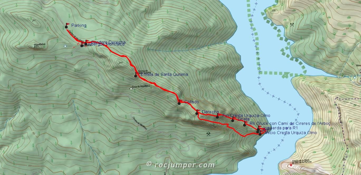 Mapa - Cresta Urquiza Olmo - Montrebei - Montfalco - RocJumper