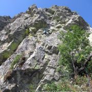 Vía El Vol de l'Home Ocell (V+/A0 235 m) Les Agudes (Montseny, Girona)