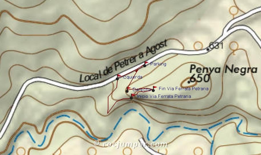 Mapa - Vía Ferrata Petraria - Petrer - RocJumper