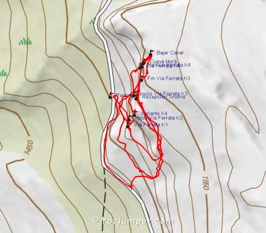 Mapa - Vía Ferrata Cueva de Horá - Loja - RocJumper