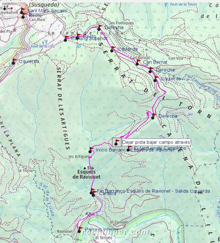 Mapa - Barranco Esqueis de Ravionet - Sant Martí Sacalm - RocJumper