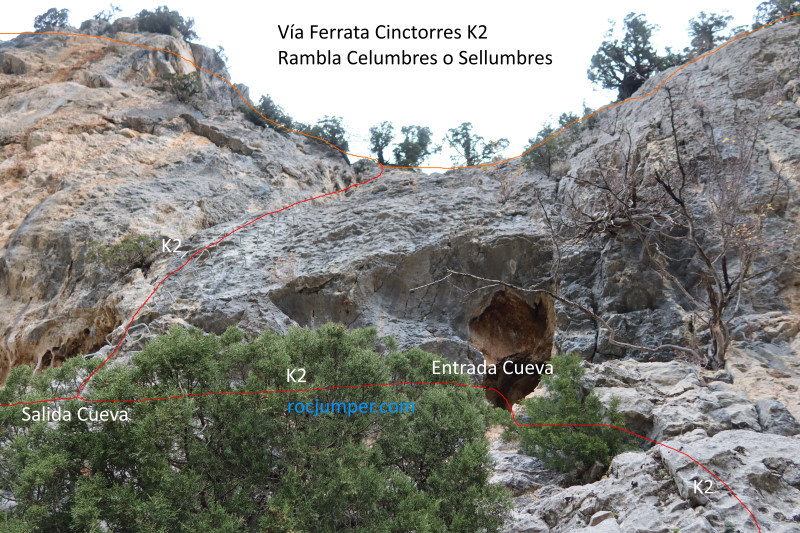 Croquis K2 - Vía Ferrata Cinctorres - Rambla Celumbres - RocJumper